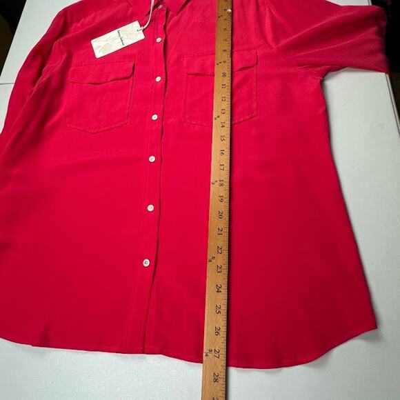 Tommy Bahama Top Women Large Pink June Silk Cargo Pocket Button Front Resort - Picture 9 of 11